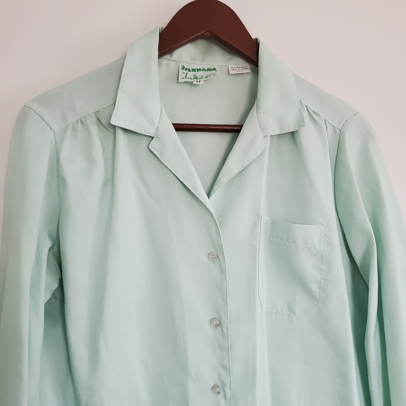 Vintage Silkhana Button Front Shirt 14 Mint Green - Picture 2 of 11
